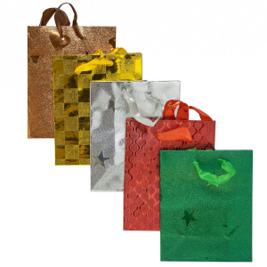 Пакет подар. бумажн.  голография 11*14*6см, 130 гр\м "Ассорти" один дизайн в упаковке