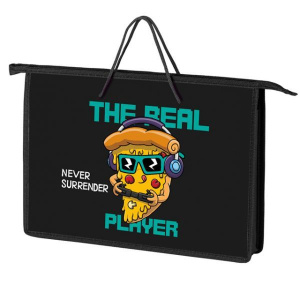 Папка А4 (340*245*45) с ручками, молния, пластик "Пицца геймер"