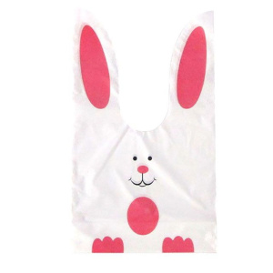 Мешок подар. ПВХ  с ушами 20*33см "Заяц" бело-розовый 