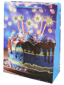 Пакет подар. бумажн. 18*23*10 см, Голубой тортик, 210 гр