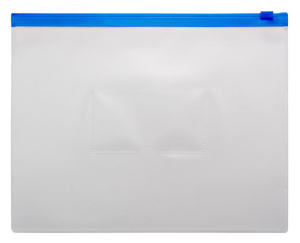 Конверт на молнии А5 0,15мм, карман д/визитки, синяя молния