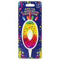 Свеча-цифра "0" цветное пламя, 12см.