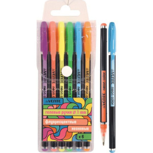 Набор гелевых ручек deVENTE  6цв. "Neon Black"  1мм, черный корпус, чернила НЕОН