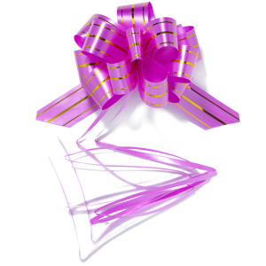 Бант подарочный затягивающийся  12см*30мм с полоской, ФУКСИЯ, инд. упаковка