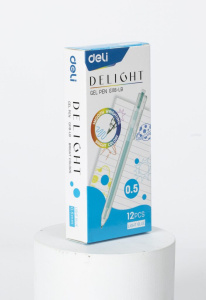 Ручка гелевая Deli Delight   0,5мм голубая, прозрачный корпус