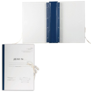 Архивная папка на завязках  50 мм с гребешками, синяя, 4 завязки, бумвинил, частичная оклейка