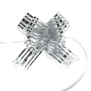 Бант подарочный затягивающийся  10см*30мм, 46см с органзой и перламутром, СЕРЕБРО 10шт/уп