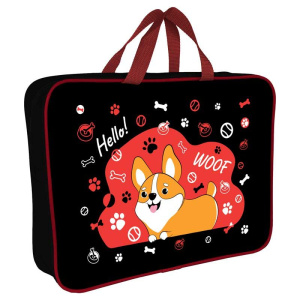 Папка А4 (360*270*80) с ручками, молния, ткань "Задорный корги"