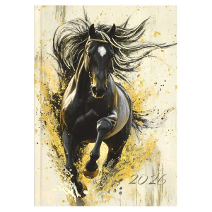 Ежедневник дат. 2026г А5 160л., 7БЦ "Вороной конь" мат.лам., выб.УФ-лак