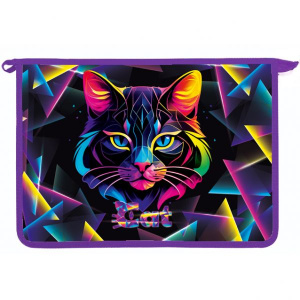 Папка д/тетрад. А4 (340*240*45) молния сверху, пластик "Geometric cat" диз. с двух сторон