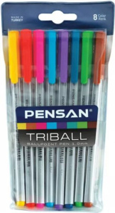 Набор ручек шар. PENSAN. TRIBALL 8 цв., 1мм, трехгранные