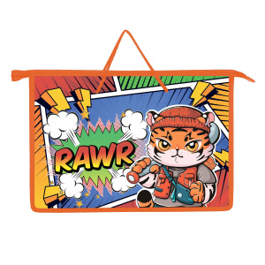 Папка А4 (335*235*55) с ручками, молния, пластик "Модный тигренок"