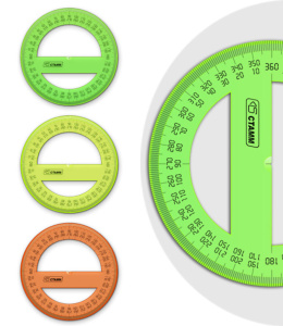 Транспортир 360гр. 10 см прозр. флюор.