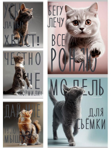 Тетрадь А5  96л кл. Проф-Пресс "Котики и надписи" лен, серебро