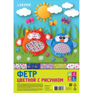 Набор цветного фетра А4  5л. 5цв. "Цветочный паттерн", 2мм, мягкий с рисунком