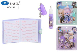 Блокнот 103*80мм клеевой кор. "Аниме" лин, на кнопке + мини-ручка