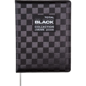 Дневник универсальн. обл. кожзам, тв.пер. "TOTAL BLACK"  с поролоном, аппликац. к/з.,48л,ляссе