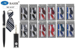 Набор подарочный "Мужской" ручка с пов.мех.+брелок-гастук+фонарик