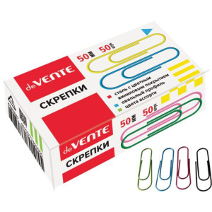 Скрепки 50мм -  50шт. цветные, карт.уп.