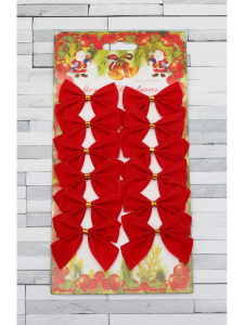 Набор ёлочных бантов 12шт,  5,5см "Праздничный" красный, текстиль