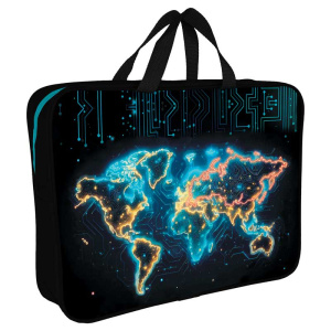 Папка А4 (360*270*80) с ручками, молния, ткань "Карта мира "