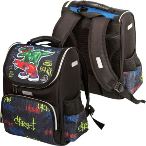 Ранец школьный 34*27*20см  Attomex. Lite. City Dino, полиэстер, 1 отд на молн., 3 карм, светоотр.