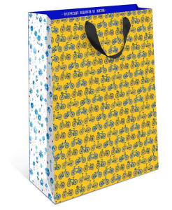 Пакет подар. бумажн. 18*23*10 см 130гр/м Зебры/Велосипеды