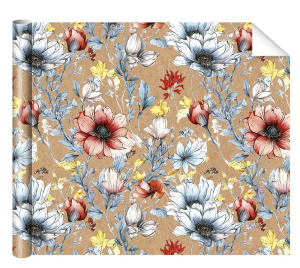 Бумага упаковочная крафт 70*100см "Цветы"