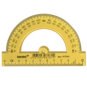 Транспортир 180гр. 12 см пласт. прозр.цветной