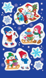 Наклейки новогодние "Снеговики" 16*10см
