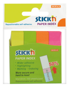 Закладки с липким краем 4 цв. (50*12мм) 4*100л. НЕОН