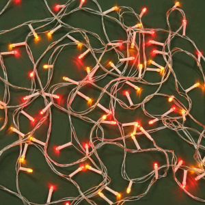 Гирлянда электрическая  9м 100LED светодиодная, прозарчный шнур, вьюн 220В, красный +золото
