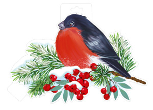 Плакат фигурный 38*26см "Снегирь на ветке"