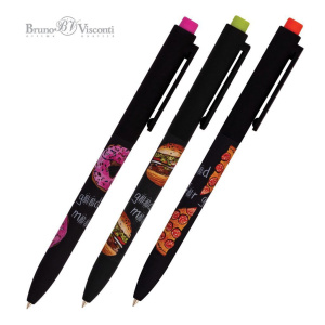 Ручка шар. BV автомат. "FunClick. Food in black" 0.7мм, синяя