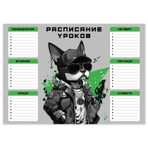 Расписание уроков А4 "Крутой пес" выб. УФ-лак, 235гр/м2