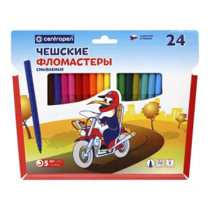 Фломастеры  24цв "Centropen. Пингвины", мягк.блистер европодвес