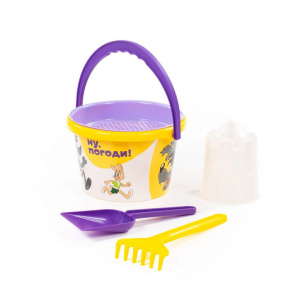 Набор игрушек. "Ну, погоди!" ведро среднее с наклейкой, ситечко, лопатка, грабельки, формочка