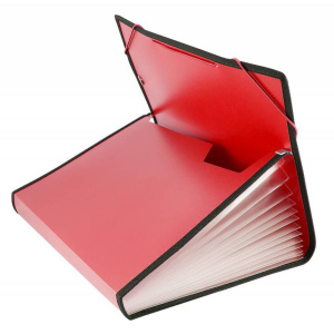 Папка 13 отд. на резин. А4 0,7мм  с окантовкой, красная