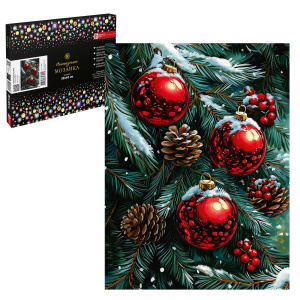 Мозаика алмазная по номерам на холсте 30*40см "Новогодние шары" на подрамнике, частичная выкладка