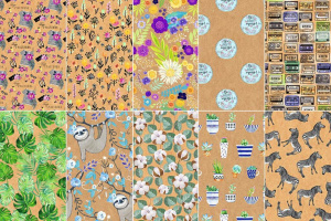 Бумага упаковочная "Ассорти" 70*100 см, 10 дизайнов, рулон КРАФТ