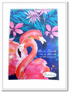 Скетчбук А4  50л., гребень,  80гр/м2 "Красные фламинго" крафт, жестк.подложка
