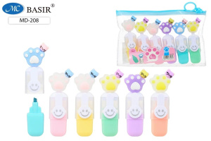 Набор текстовыделителей Basir "Mini. Лапки" 6 цв., пастельные цвета