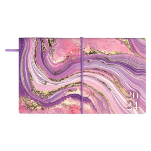 Планинг дат. 2024г, 175*105мм  64л., кож.зам., мягк.пер. "Мрамор" тисн.фольгой, ляссе