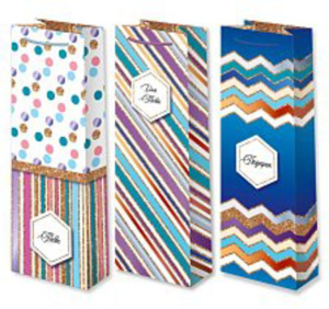 Пакет подар. бумажн. 12*36*8 см,(под бутылку) 157 гр/м "Микс"