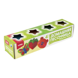 Кинетический песок 4 цв. по 140гр + формочка