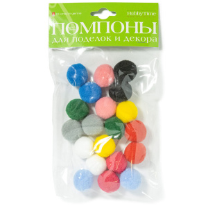 Набор Помпоны пушистые, 25мм, 20шт, 10цв. МИКС