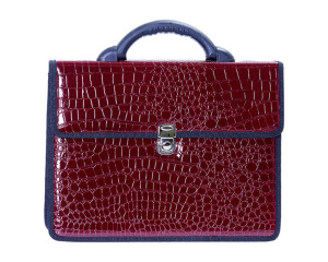 Портфель к/з Колпино 2 отд. мет. замок лак Анаконда, бордо