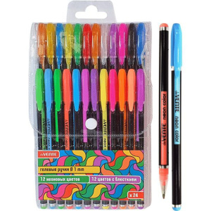 Набор гелевых ручек deVENTE 24цв. "Neon Black"  1мм, черный корпус, чернила НЕОН