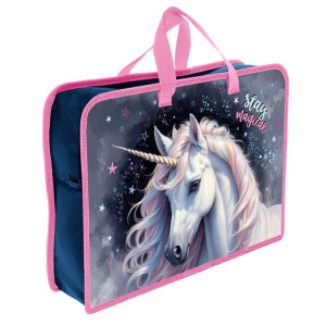 Папка А4 (340*245*75) с ручками, молния, пластик "Звёздный единорог"