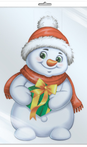 Плакат фигурный 50*35см "Снеговик с подарком"